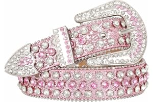 XIAOWU Women Fashion Rhinestone Belt for Jeans Dress Western Cowgirl Bling Studded Design Leather Diamond Belt