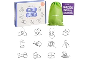 THE TWIDDLERS 12 Pieces Metal Wire IQ Brain Teaser Mind Puzzles, Multipack Mini School Gift Toys and Party Bag Fillers for Kids, Adults Christmas Cracker Party Favours