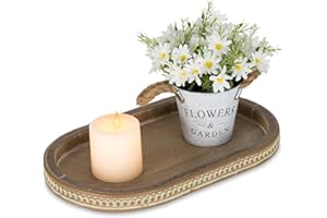 Hanobe - Bandeja Decorativa Vintage, Ovalada, de café, con Adorno de Cuentas, de Madera, decoración rústica para Centro de Mesa, para encimera de Cocina y hogar