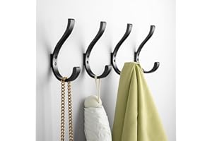 jockcaras Wall Hooks for Hanging Coat/Backpack - 5.4'' Large 40LBS Heavy Duty Hanger Wall Mount Screw in, for Towel, Closet, Robe, Bag, Outdoor, Black 4 Pack