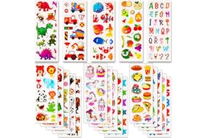 Habett 3D Aufkleber für Kinder Kleinkinder, 24 Blätter Geschwollen 3D Stickers Niedliche Verschiedene Set für Jungen Mädchen Lehrer,Tier, Auto, Zahlen, Obst, Einhorn, Dinosaurier und vieles mehr