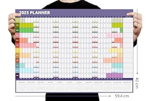 Evelay 2025 Wall Planner Calendar A2 Size (59.4cm x 42cm) Full Year to View Calendar For Home Office Work School (Rainbow)