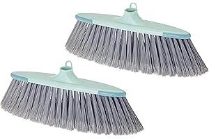 VIGAR Recambios de Cepillo para Escoba-Pack 2 Unidades-con Protecciones Antigolpes Laterales-Rosca Universal para Cualquier Palo, Turquesa Y Gris, Medio