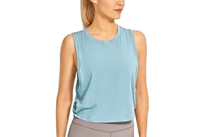 CRZ YOGA Donna Cotone Sportivo Crop Canotta Tank Top Shirt Senza Maniche Fitness Palestra