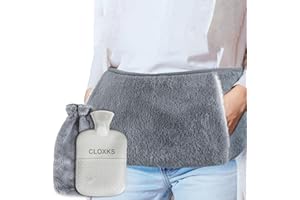 CLOXKS Wearable Hot Water Bottle Belt with Fluffy Fur Waist Cover, Wrap Around Hot Water Bottle Holder Soft PVC Leakproof Water Bag for Stomach, Waist, Back, Tummy and Shoulders