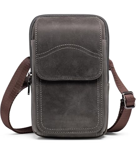 Lederen heuptasje voor mobiele telefoon, crossbody-telefoonhouder uit leder, 6,5 inch, lederen boodschappertasje voor heren om te reizen, telefoontasje, riemholster, portemonneehoesje, verticaal tailletasje met riemclip, bruin