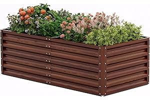 Amopatio Orto Rialzato in Acciaio Zincato per Giardino Esterno, Fioriera da Esterno 970L, Ortaggi, Erbe e Fiori, Cassone Orto Grande, 180x90x60 cm, Venature del legno