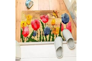 ROCKY&CHAO Latch Hook Kits for Adults and Beginners, Tulip 23.6x15.7Inch, DIY Latch Hook Rug Kit 60x40cm, Home Carpet Rug Making Kit, Cross Stitch Embroidery Kits Tapestry Kits for Home Decoration