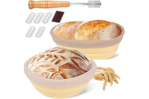 JAOBHAHY Set di 2 Cestino Lievitazione Pane, Silicone Cestini da Rotondo & Ovale con Coltello da Panettiere, Pieghevoli, Facili da Pulire e da Riporre, Adatti ai Panettieri Professionisti e All'Uso Domestico