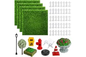 Fosoloni 18 Stück Mini Garten Möbel Deko Set, Garten Zubehör Miniatur Gartengeräte, Kunstrasen Miniaturgarten Miniatur Zaun Straßenlampen, Miniatur Garten Deko