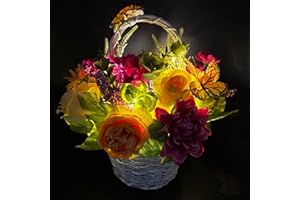Online Fuchs Bunter Blumenkorb mit künstlichen Blumen, Schmetterlingen, LED-Lichterkette und Timerfunktion - Deko Für Frühling und Sommer (Bunt)