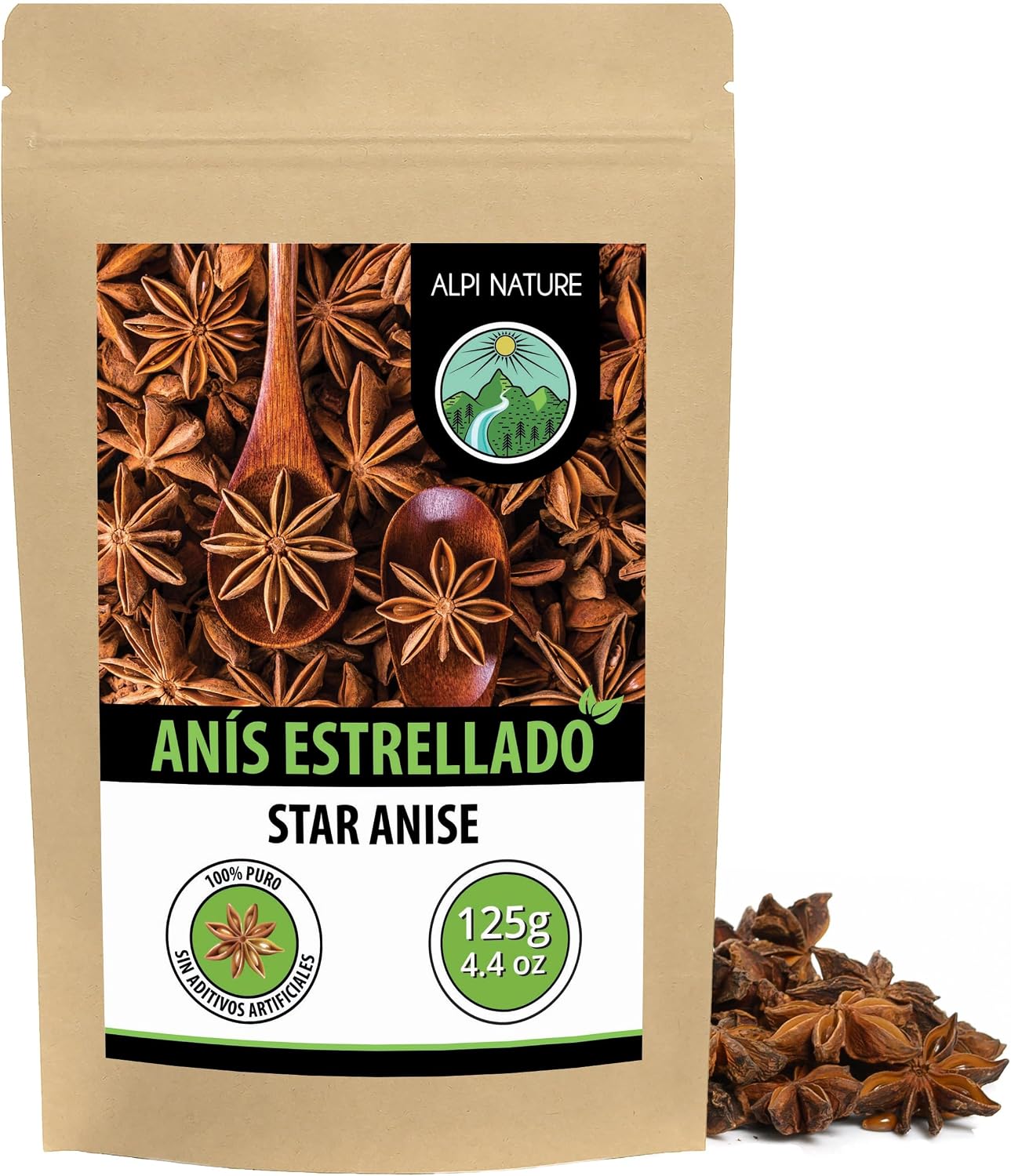 Alpi Nature Anis Estrellado Entero 125g, Vainas de Anís Estrellado para Cocinar y Vino Caliente