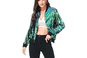 Anna-Kaci Womens Sequin Long Sleeve Front Zip Jacket with Ribbed Cuffs