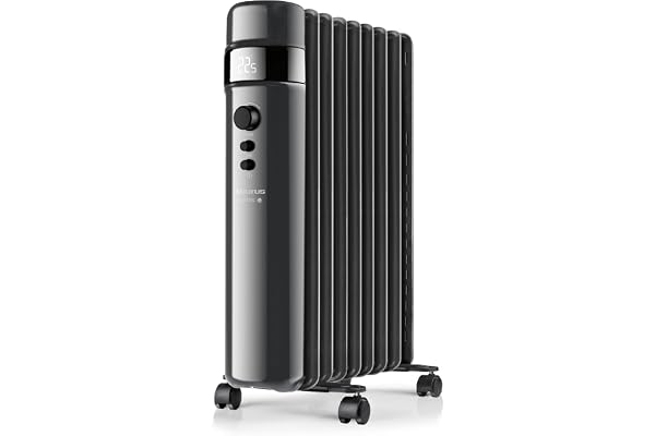 Taurus Agadir 2000 - Radiateur à bain dʼhuile 2000W, 3 niveaux de puissance, 9 éléments, Thermostat réglable, Affichage numérique, Sélecteur de puissance, Minuteur, Programmable, Mode ECO, Noir