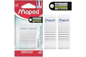 Maped - 2 gumki KIDY LEARN CONCENTRATION - teksturowana powierzchnia - stymulacja sensoryczna - wydajna gumka do ścierania - Made in France - opakowanie papierowe nadające się do recyklingu
