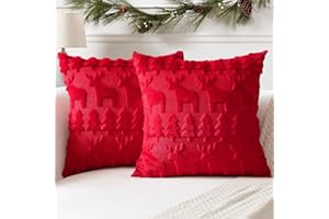 Artscope 2 Pezzi Natalizio Federe in Lana Corta Velluto Copricuscini Morbido Decorativo Fodere per Cuscino Lusso Stile per Divano Camera da Letto Natale Rosso 50x50 cm