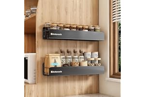 Kitstorack Gewürzregal, 2er-Set Gewürzregal Wand für Die Küche, Klebstoff Gewürz Organizer Metall Gewürzregal Ohne Bohren Mit 8 Haken für Küche, Bad