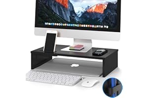 BONTEC Monitorständer, Unterbau Bildschirm, PC Bildschirm Ständer mit Handyhalter, Ergonomischem Laptop-Druckerständer mit Kabelführung für Laptop, Computer, Notebook, iMac, PC, 42CM, Schwarz