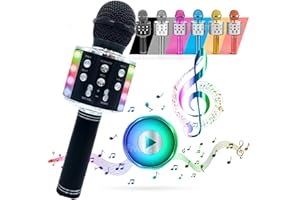 ATLAS SHOP ON-LINE ATLAS Microfono Karaoke Wireless Bluetooth USB LED Flash Microfono Portatile per promozione regalo Altoparlante wireless per feste famiglia Anche per far giocare i bambini microfono bambini(NERO)