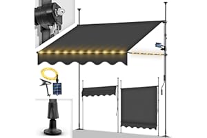tillvex Klemmmarkise mit Handkurbel Balkon | Balkonmarkise ohne Bohren | Markise UV-beständig & höhenverstellbar | Sonnenschutz wasserdicht (Anthrazit mit LED, 150cm)