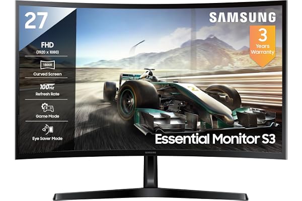 Samsung 27" (68.5cm) 100Hz Curved Monitor|1800R Curved Screen|100Hz|4ms|SRGB 95%|Ports-HDMI,D-Sub,Headphone|Game Mode|EyeSave