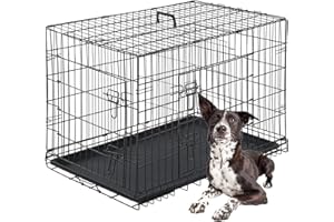 YESUITME Dog Crate, Large Dog Crate 2 Doors 42 inch Dog Cage XL Dog Crates with Removable Tray Folding Metal Training Cage Animal Carrier(XL-42inch)
