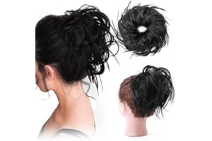 S-NOILITE XXL Postiche Cheveux En Caoutchouc Chouchou Chignons VOLUMINEUX Bouclés Ou Chignon Décoiffé Extension a clip Cheveux Naturel Noir foncé