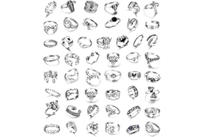 MILACOLATO 49PCS Vintage Silver Punk Rings Knuckle Rings Set for Men Women Snake Cross Flower Chunky Ring Open Adjustable Goth Punk Hip Hop Cool Midi Stackable Ring Pack