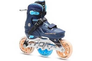 Jaspo Radar Edge 100 mm Adjustable Hard-Boot Inline Shoe Skates Aluminium Frame ABEC-7 Bearing, 80A Hardness PU Wheels, Soft Cushioned Inner Shoe for All Age Groups Blue, Large (23-26 cms)