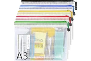 HOMENED A3 Plastic Wallets -5 Pack Mesh Zip File Document Folders,Document Bags Zipper Bag Zip Wallet