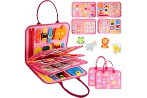 PUGTOW Busy Board for Toddlers 3+, Busy Book Sensory Board Toy Educational Activities for Fine Motor Skills Learning, Montessori Toys Gifts for Boys Girls, Travel Toy for Plane Car