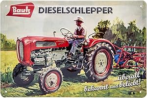 LUCKYLINDE Plaque en tôle de tracteur rétro – Convient pour les fans de tracteurs diesel de Bautz – tôle d'acier gaufrée de qualité supérieure – Effet 3D – 30 x 20 cm