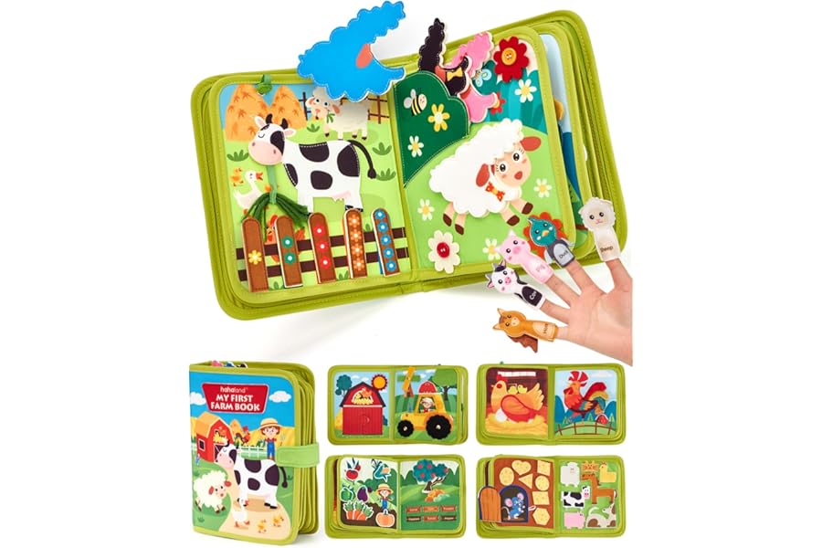 hahaland Toddler Busy Book Board for 1+ Year Olds - Montessori Toy for 1 2 3 Year Old Boy Gifts Girl Toys, Educational Quiet Travel Activity Toy, Perfect First Birthday & Early