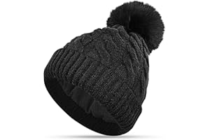 CAOZITOU Mütze Damen, Wintermütze Double Fleece Line Beanie, Warme Dehnbar Weich Strickmützen mit Bommel für Outdoor Sports Ski