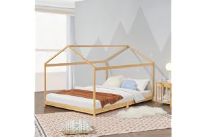 En.casa] Barnsäng, Vindafjord 120 x 200 cm, sänghus, leksäng, juniorsäng, sängram med ribbotten av bambu i husutseende