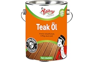 Poliboy Olio per Legno Teak, Olio per la Cura del Legno per legni duri Scuri, Protezione del Legno e rinnovamento dei Colori, Ideale per mobili da Giardino, 2,5 litro, Prodotto in Germania