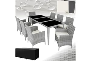 TecTake® Salon de jardin extérieur en aluminium avec 8 fauteuils en rotin, table, housse lavable et protection - mobilier facile d'entretien