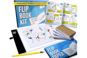 Molcey Flip Book Kit with LED Light Pad. Includes Flipbook Kit Starter Animation, 240 Sheets Blank Animation Paper and Instructions for Making Flip Books, LED Light Pad. for Kids 9-12 6-8