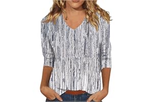 TOPASSION Blouses for Women UK Elegant, V Neck Women 3/4 Sleeve Tops Retro Relaxed Fit Floral Printed Slim Fit Basic Elegant Leggings Blouses for Women UK Business OfficeChiffon Blouses Ladies Tops T-Shirts