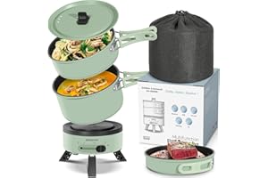 ENFRIFAM Electric Hot Pot with Foldable Handles, Portable Multi Cooker with Hotpot and Frying Pan for Motorhome, Dorm, Office, Outdoor, Camping, 1.8 L Stockpot + 1.1 L & 0.75 L Frying Pan