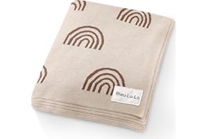 Bleu La La Knit Baby Swaddle Blanket - 100% Luxury Cotton Soft Cozy Receiving Swaddling Crib Stroller Blanket for Shower Gift Registry for Newborns, Infants, Toddlers (Rainbow - Taupe)