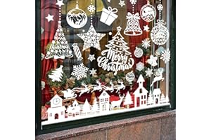 Alintor Fensterbilder Weihnachten, 250 Stk Weihnachtsdeko Innen, PVC Weihnachtsdeko Fenster, Fensterdeko Weihnachten Wiederverwendbar mit Häuser, Schneeflocken, Weihnachten deko