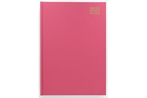 IMPRINT PRESS Imprint 2025 Premium Quality A4 Day to Page Diary with Full Page of Saturday & Sunday, Hardback Desk Diary with Ribbon Marker, Planner Organiser Diary (Deep Pink)