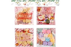 Larfraecy 100PCS Christmas Treats Cookie Bags,Christmas Cellophane Bags,Self Adhesive Plastic Cookie Candy Package,Baking Bags Christmas Bags Biscuits & Candy Bags
