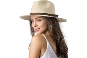 FURTALK Sun Hats for Women Men, Adjustable Summer Panama Fedora Wide Brim Hat UV UPF 50+,Foldable Packable Straw Beach Hat