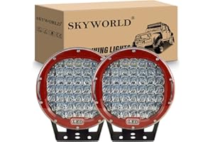 SKYWORLD 2pcs Round LED Pods Light Bar, 9 inch 225W Spot Beam Work Off Road Driving Lights Lamp Headlight Waterproof for Car Truck SUV ATV Tractor Boat, 6000K White Red Case