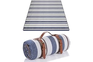 LIYUABU Picknickdecke 150 x 200cm,Blaue Streifen Picknickdecke Wasserdicht,Tragbare Extra Große Stranddecke,Campingdecke Sanddichte Isoliert mit Tragegriff,Perfekt für Picknick/Outdoor/Camping/Beach/Park
