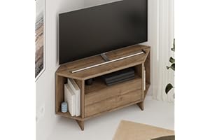 HOCUS PICUS Modern Corner TV Unit up to 40 Inch TVs, Push to Open Door TV Storage Cabinet and 3 Open Shelves, 95.7(H) cm TV Table for Living Room, Bedroom (Dark Oak Effect)