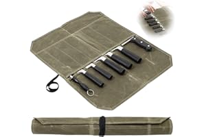 GYMMFK Knife Roll for Chefs, 7 Slots Waxed Canvas Knife Bag Case for Pro Chefs or Culinary Enthusiasts, Large Capacity Easy Carry (Army Green)