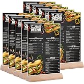 Srvnpioy Pack of 10 A5 Acrylic Table Stands for Posters, A5 Wooden Menu Holders for Tables, Methacrylate Display for Restaura